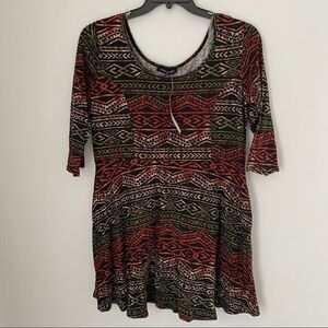 Fashion to Figure 3/4 Sleeve Tribal Print Mini Dress